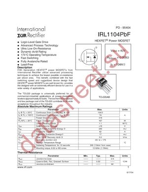 IRL1104PBF datasheet  